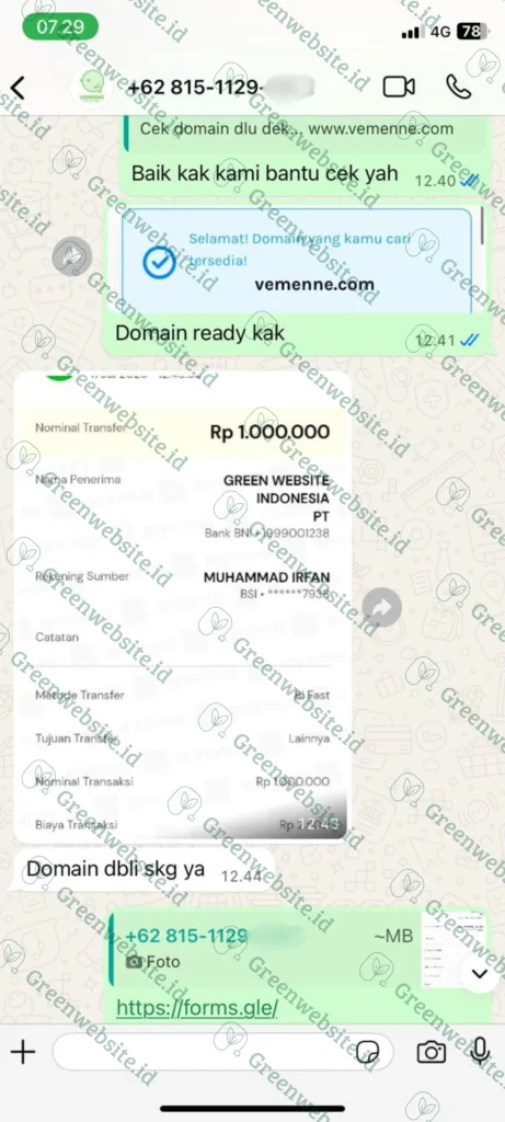 Bukti Transfer Klien Green Website Indonesia