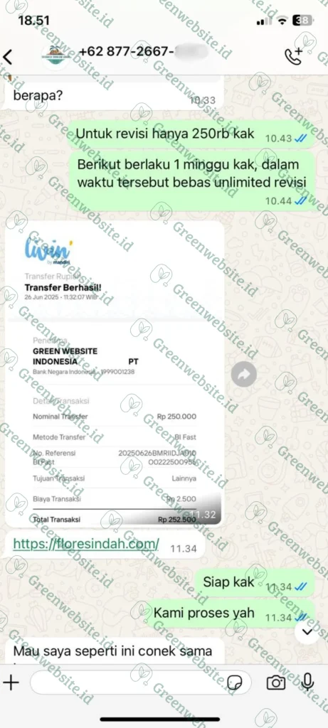 Bukti Transfer Klien Green Website Indonesia
